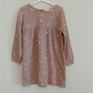 H&M Girl's Tan Floral Long-Sleeve Cotton Dress Size 6